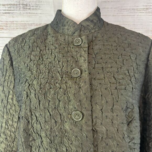 Coldwater Creek Blazer Jacket size Medium Olive Army Green Crinkle Shimmery - Picture 5 of 12